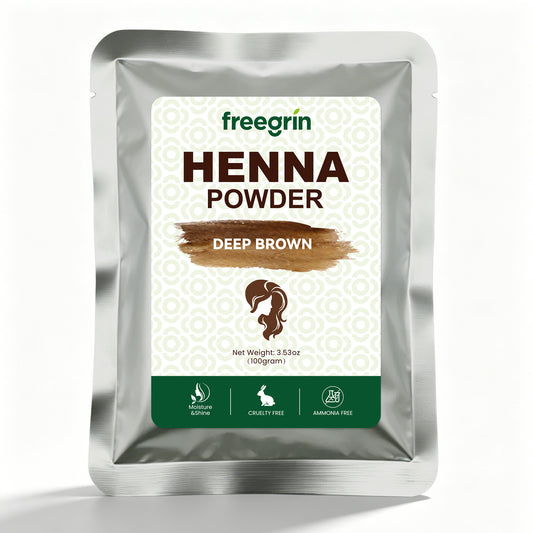 Freegrin Deep Brown Henna Powder - 100% Pure & Natural Herbal Hair Dye for Natural Glow (100g)