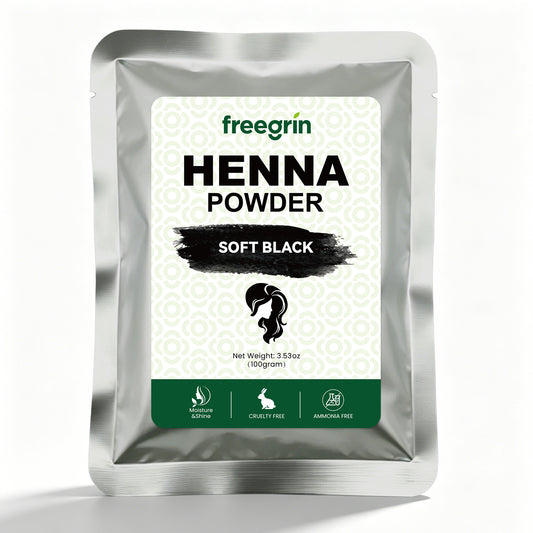 Freegrin Soft Black Henna Powder - 100% Pure & Natural Herbal Hair Dye for Grey Coverage (100g)