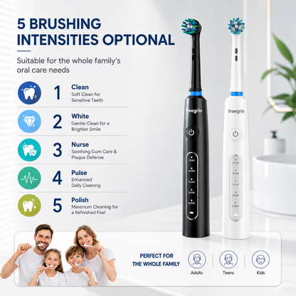 Black 6D Rotating Toothbrush: 5 Modes, Smart Timer & IP67 Waterproof
