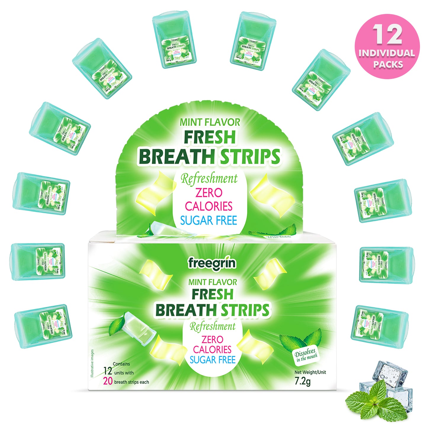 FreeGrin PocketPaks Cool Mint Breath Strips - 12 x 20 StripsPacks