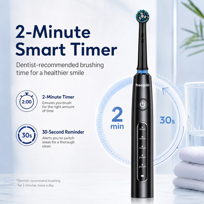 Black 6D Rotating Toothbrush: 5 Modes, Smart Timer & IP67 Waterproof