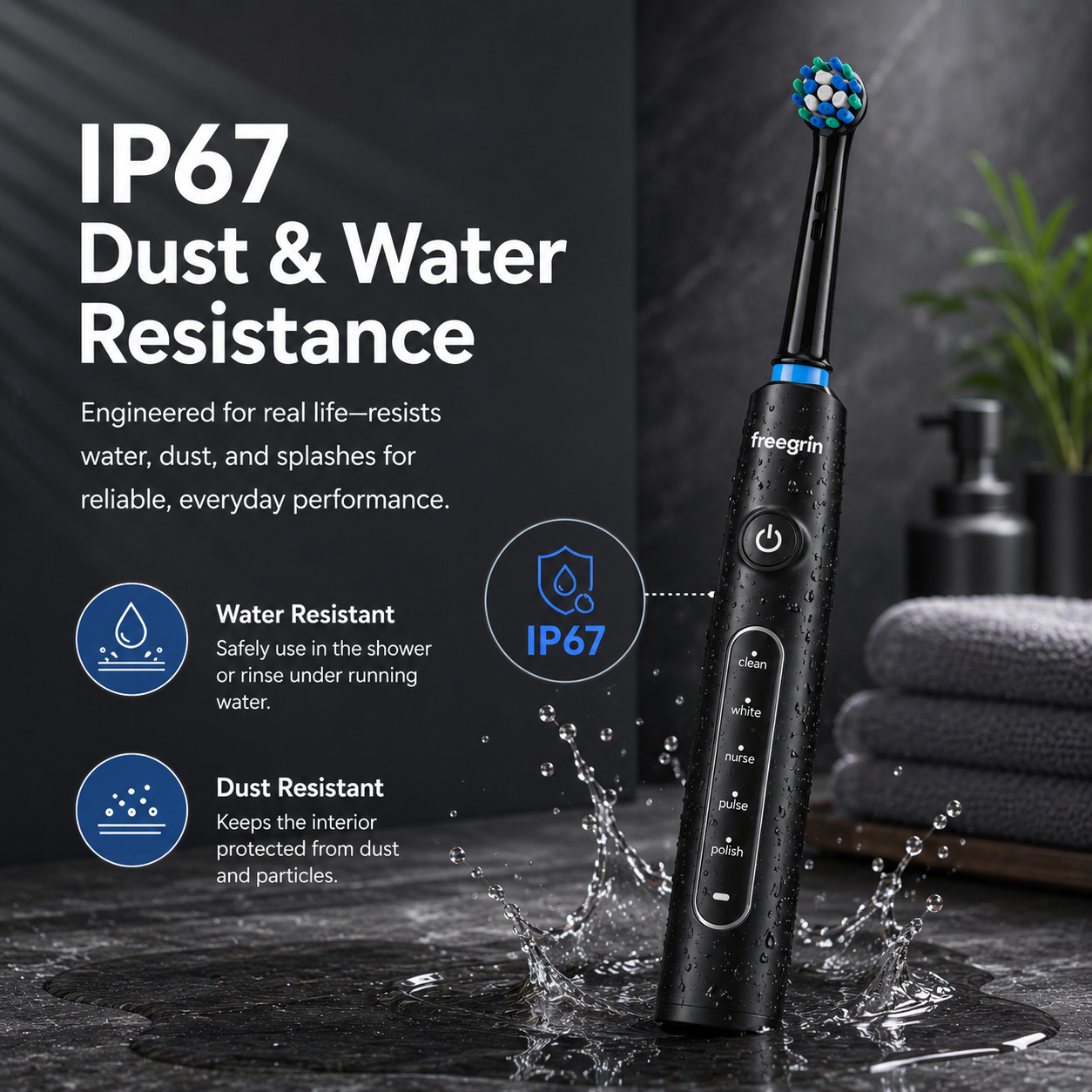 Black 6D Rotating Toothbrush: 5 Modes, Smart Timer & IP67 Waterproof