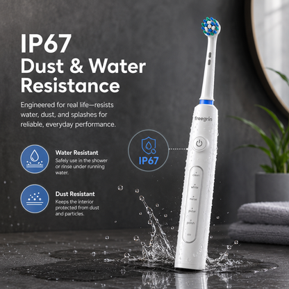White 6D Rotating Toothbrush: 5 Modes, Smart Timer & IP67 Waterproof