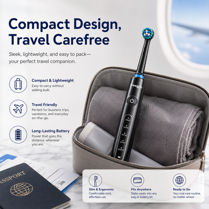 Black 6D Rotating Toothbrush: 5 Modes, Smart Timer & IP67 Waterproof