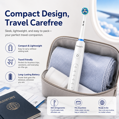 White 6D Rotating Toothbrush: 5 Modes, Smart Timer & IP67 Waterproof