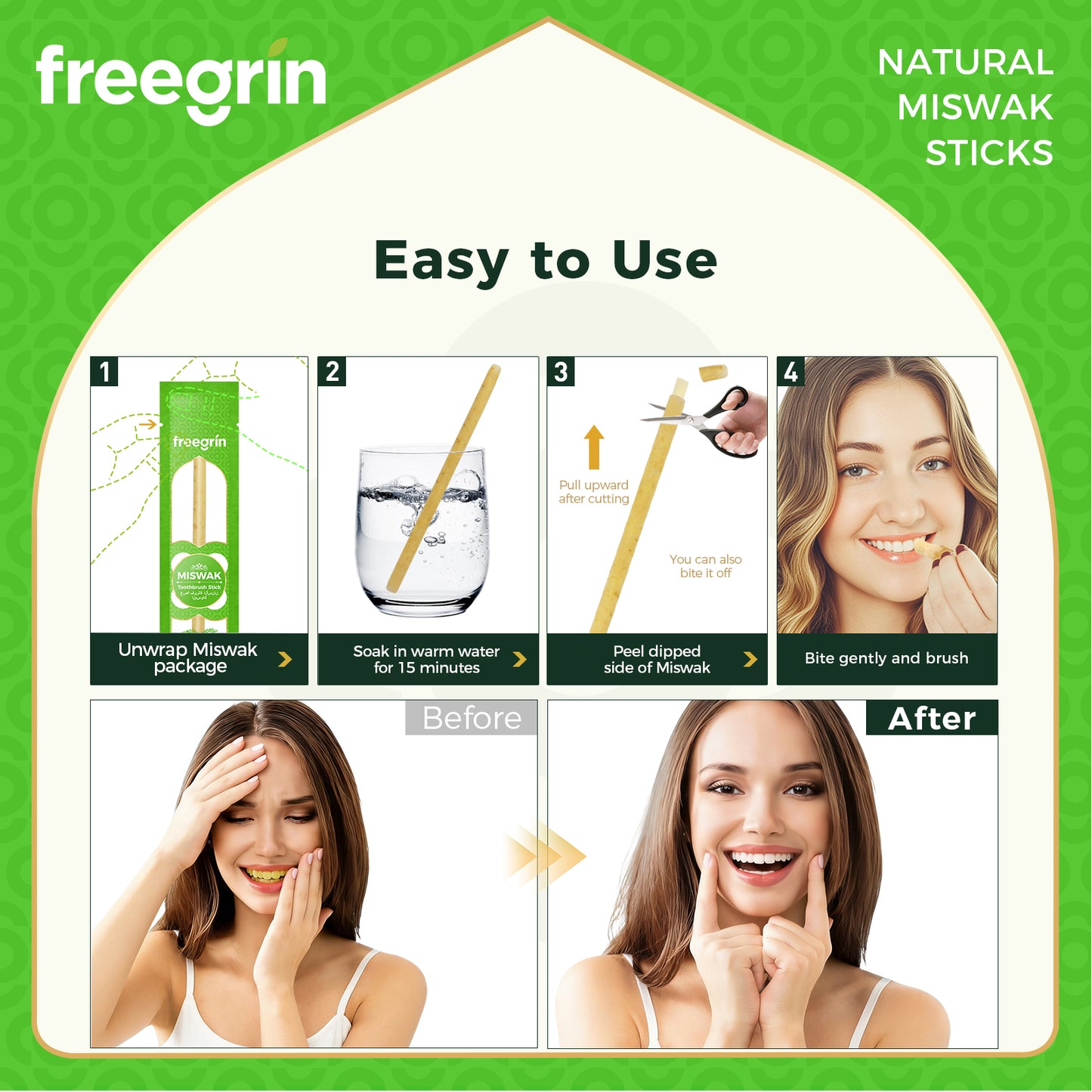 How to Use Freegrin Coconut Miswak Sticks