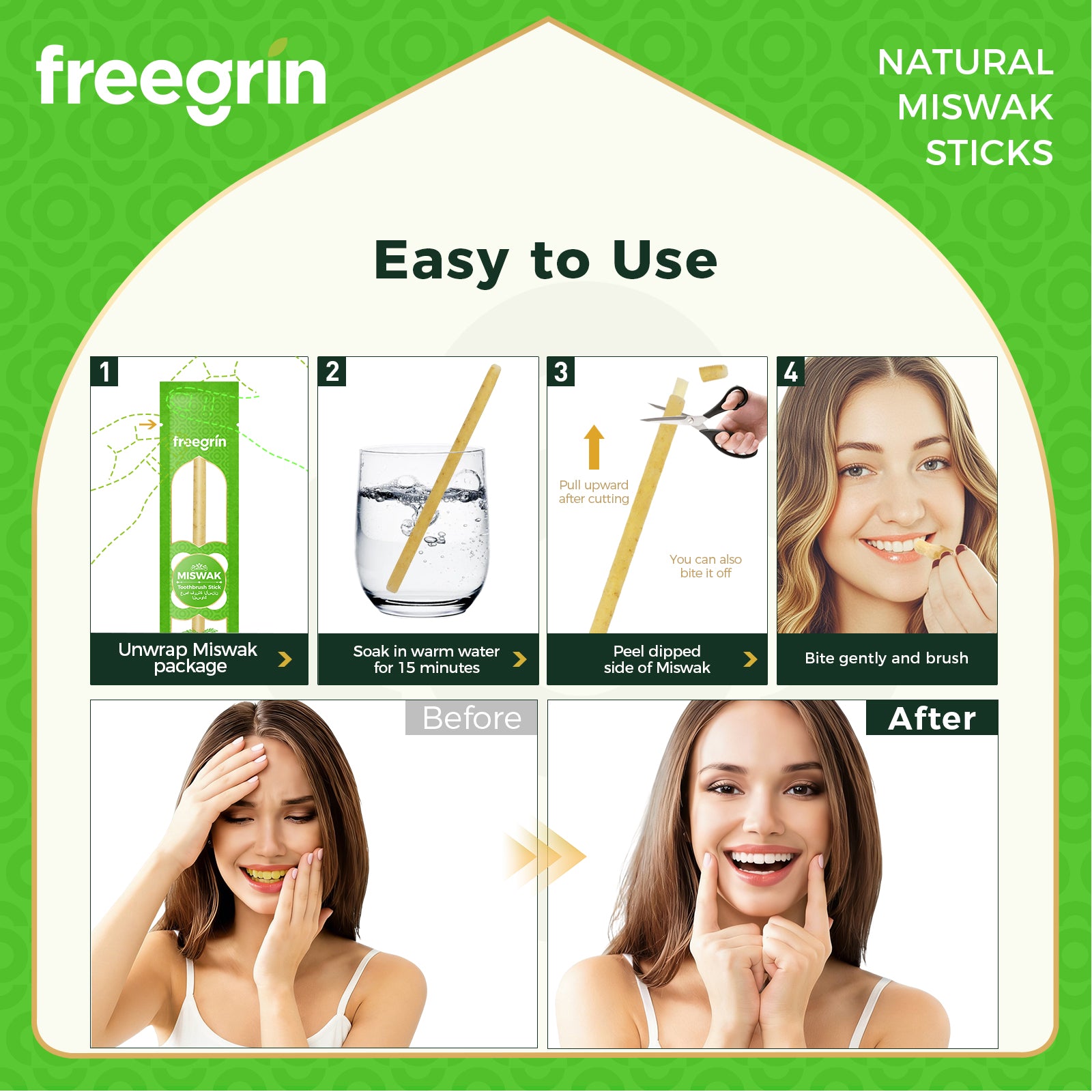 How to Use Freegrin Coconut Miswak Sticks