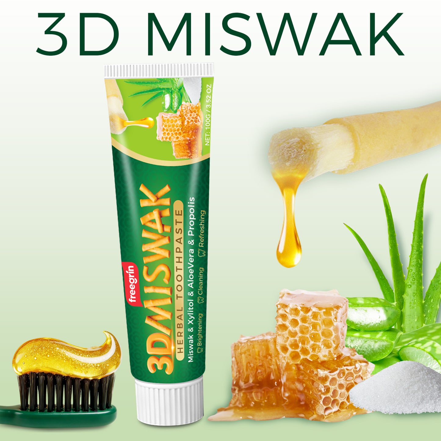 FreeGrin Miswak Herbal Toothpaste - With Pure Al-Arak Extract ( 150g )