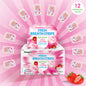 Strawberry flavor fresh breath strips by freegrin with zero calories and sugar free in 12 individual packs