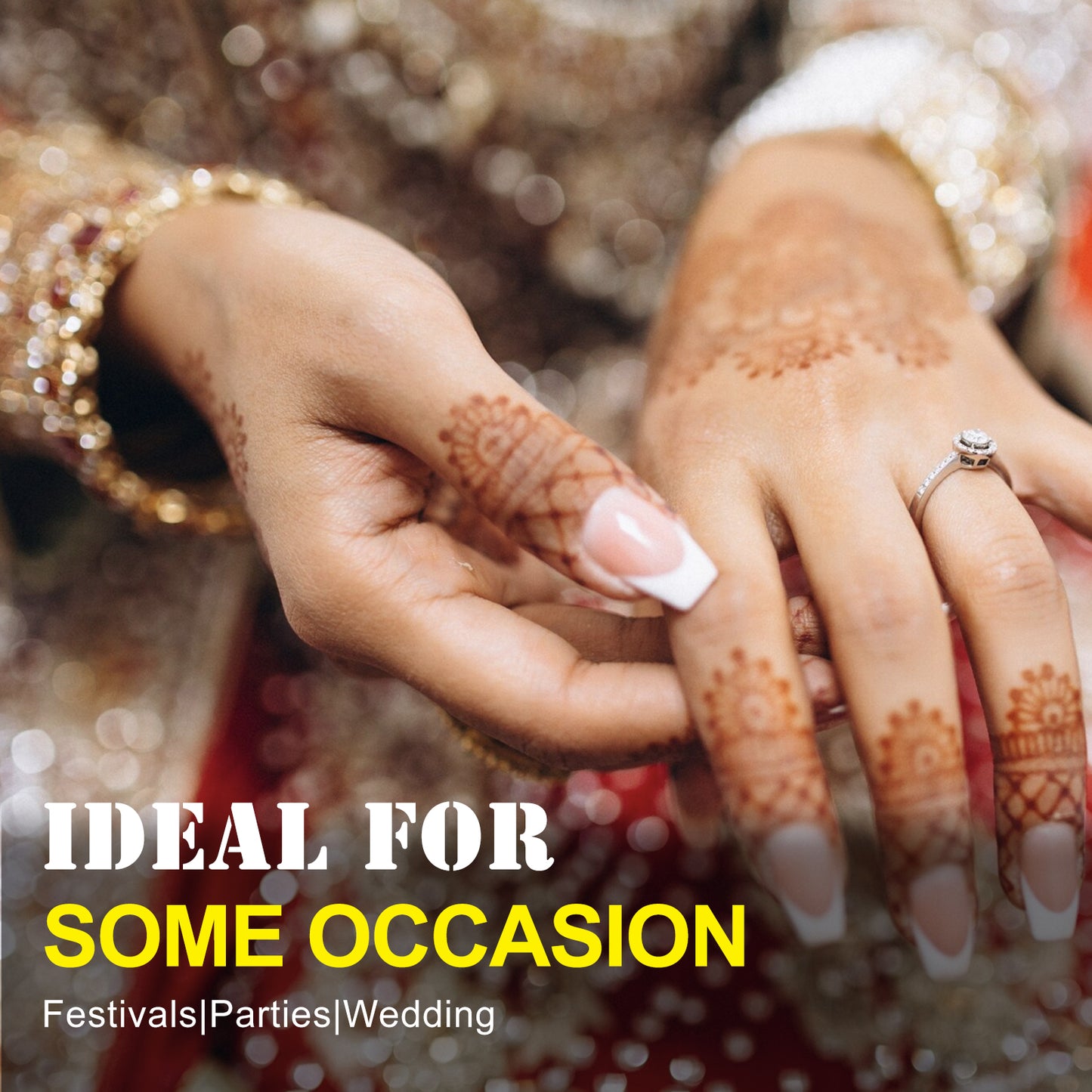 Beautiful hand art created with Freegrin Mehndi cones. Ideal temporary tattoos for special occasions including weddings, festivals, and parties