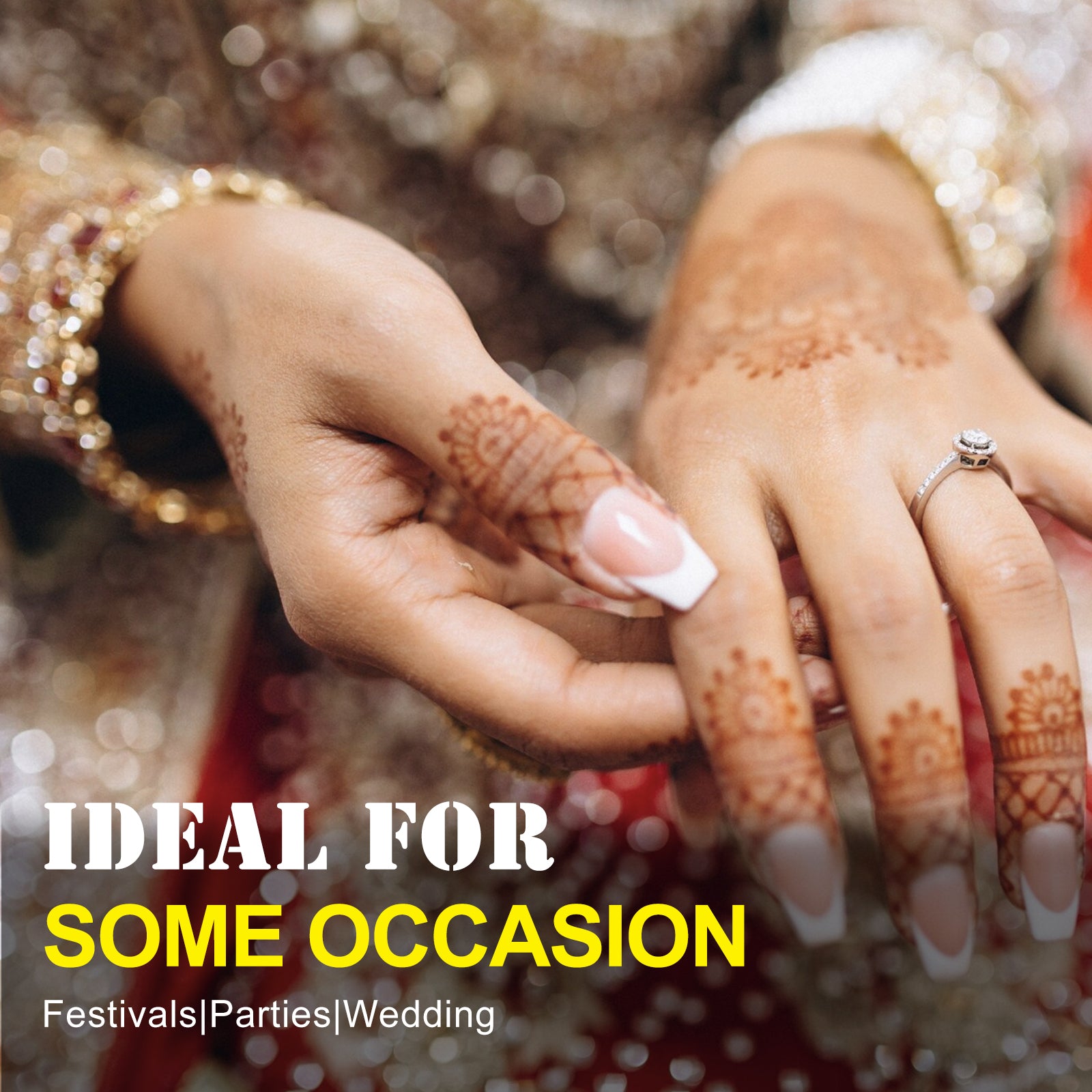 Beautiful hand art created with Freegrin Mehndi cones. Ideal temporary tattoos for special occasions including weddings, festivals, and parties
