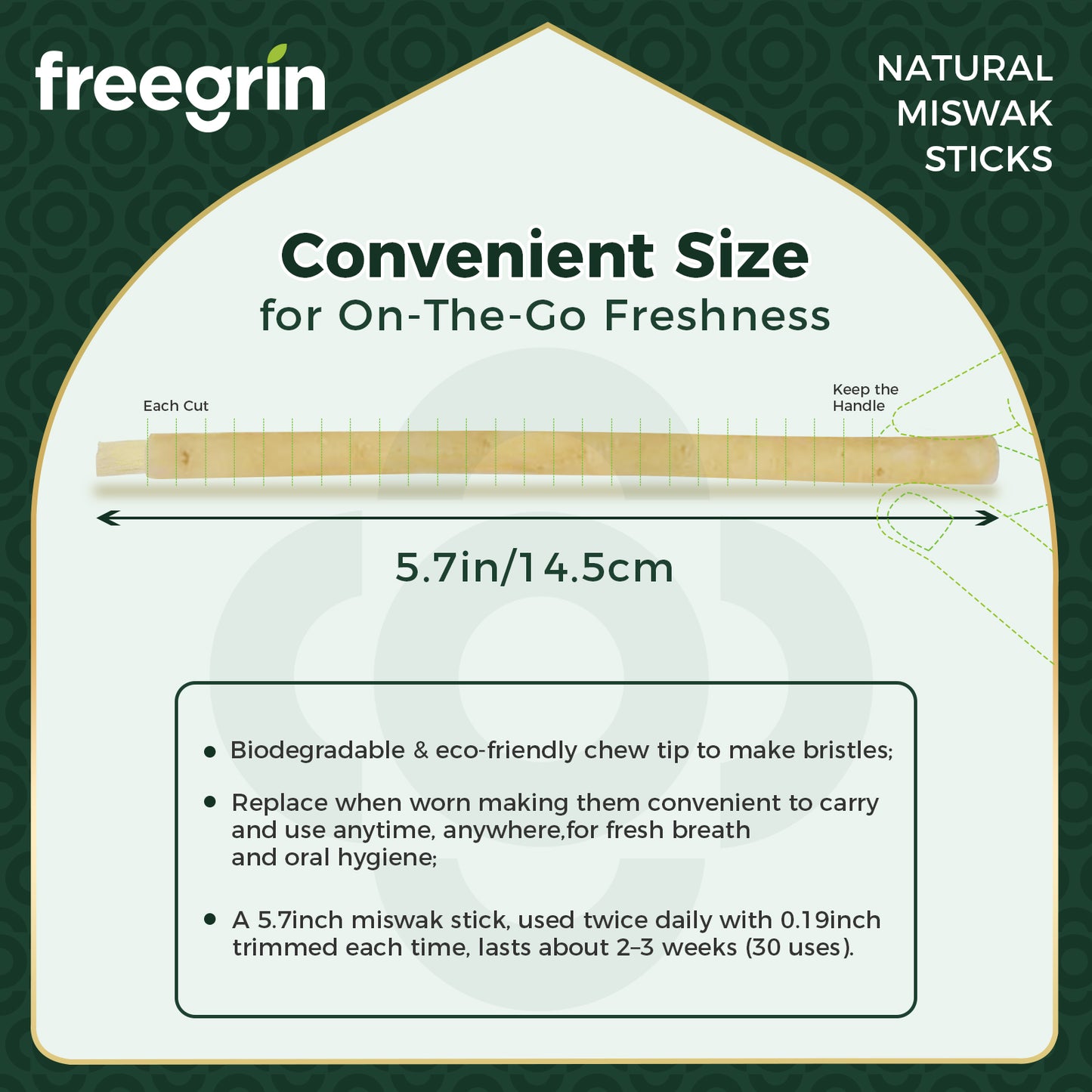 Freegrin Mint Miswak Sticks Size and Dimensions