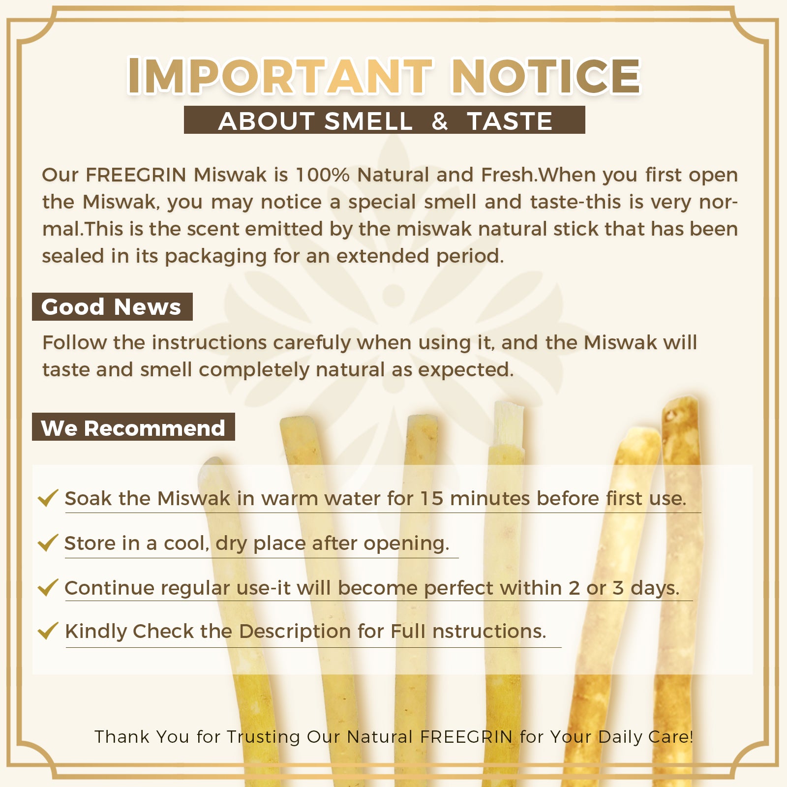 freegrin miswak natural smell taste preparation notice
