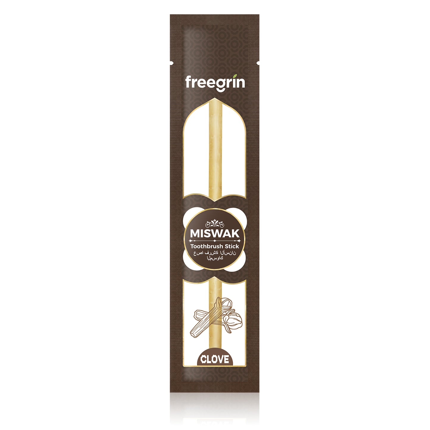 Freegrin clove flavored miswak sticks natural toothbrush stick in brown packaging