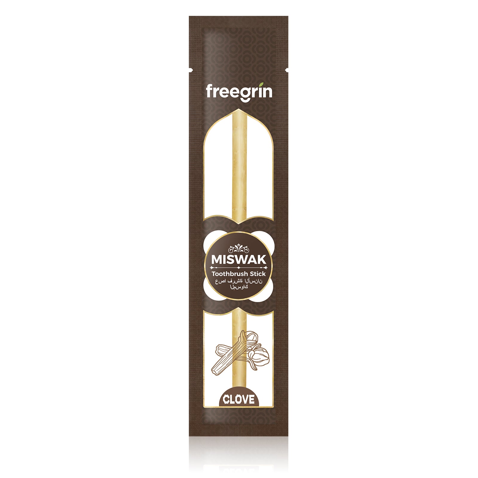 Freegrin clove flavored miswak sticks natural toothbrush stick in brown packaging