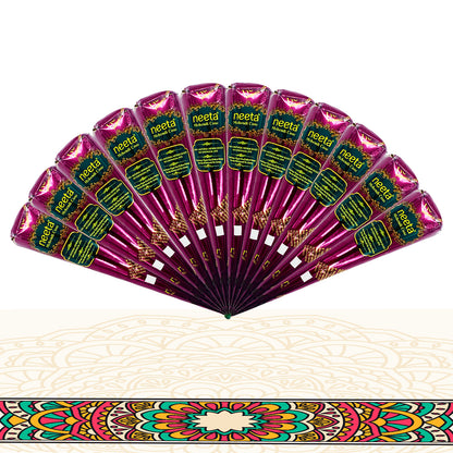 A beautiful fan arrangement of 12 Freegrin natural Mehndi cones. The perfect bulk set for professional henna artists, events, or parties