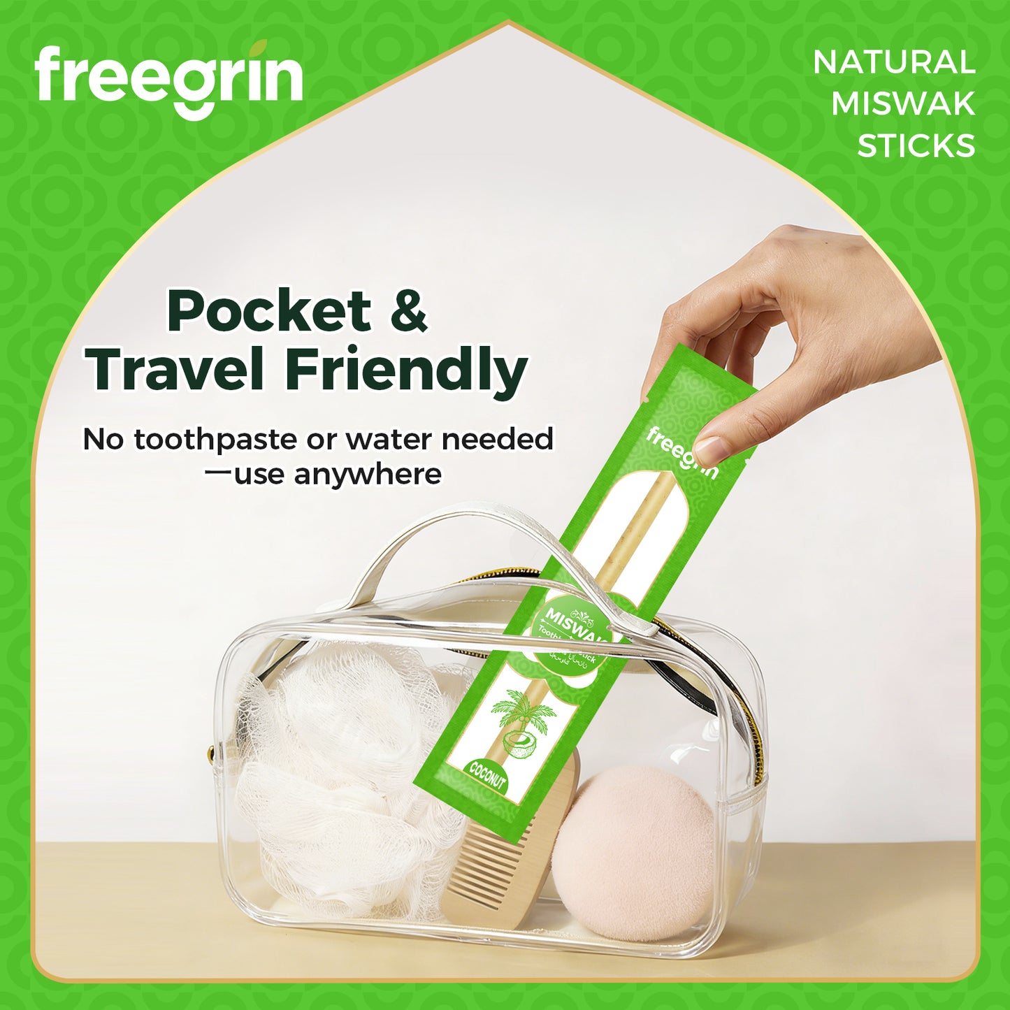 Freegrin Travel Friendly Portable Coconut Miswak Sticks